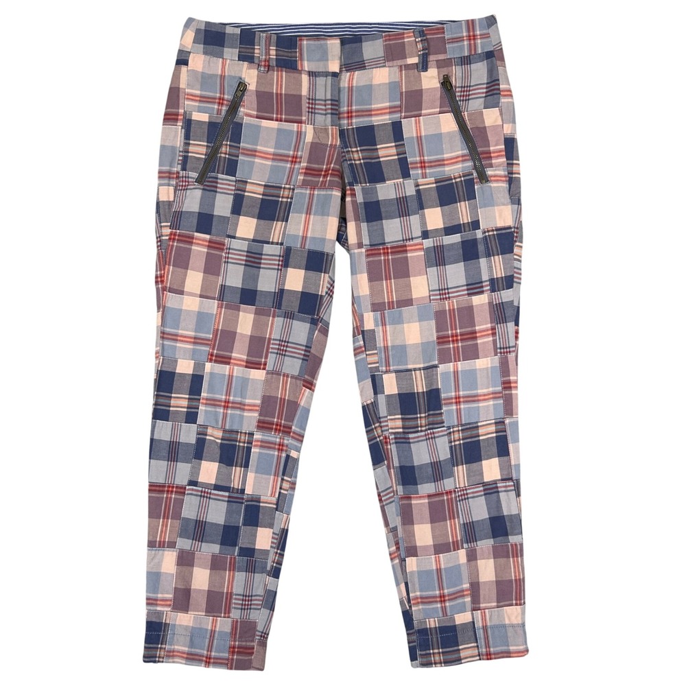 J.Crew City Fit Patchwork Plaid Cropped Pants Women Multi-Color Cotton Zipper